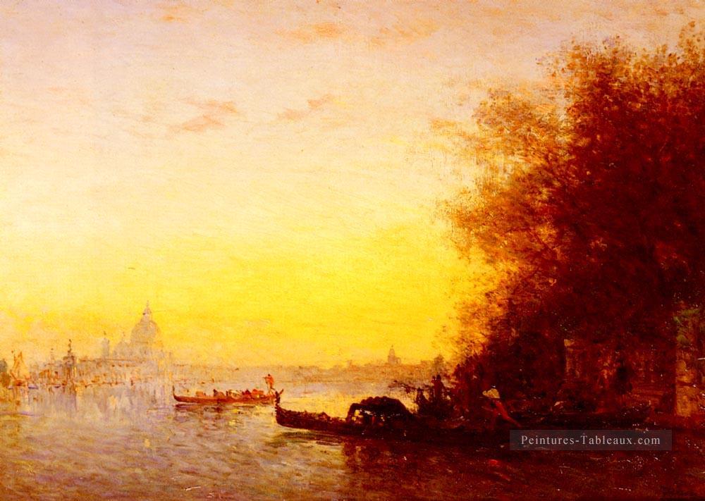 Scène Venetienne Barbizon Félix Ziem Bateaux paysage marin Peintures à l'huile